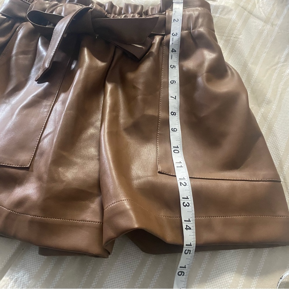 Olivaceous Women’s Brown/Tan Vegan Leather Shorts with front tie detail size L - Picture 6 of 7